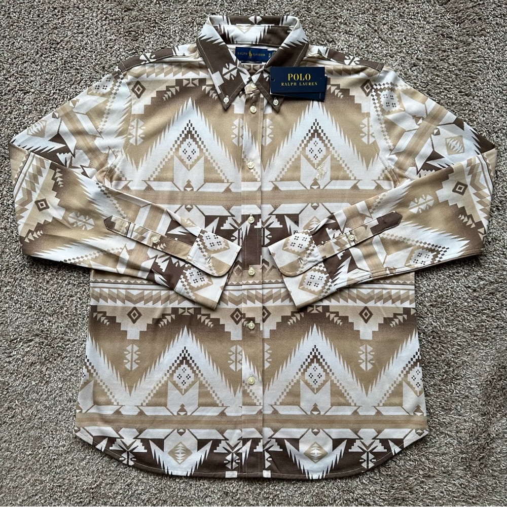 KNIT OXFORD TAUPE WOMENS SIZE XL WESTERN TRIBAL BUTTON UP DOWN LONG SLEEVE BROWN - Picture 1 of 6